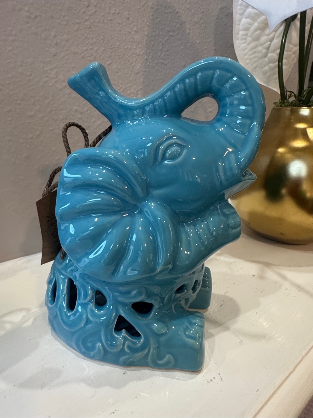 Stanley Glossy Turquoise Elephant Figurine